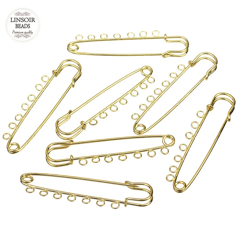10pcs/lot 80mm Length Gold Color Safety Pin Brooches with 7 Big Loops for DIY Women Men DIY Brooche Jewelry Making Findings