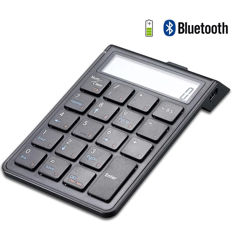 

Chargeable Bluetooth Numeric Keypad and Calculator 2-in-1,Wireless Number Pad Keyboard with 12-Digit LCD Display for PC, Laptop