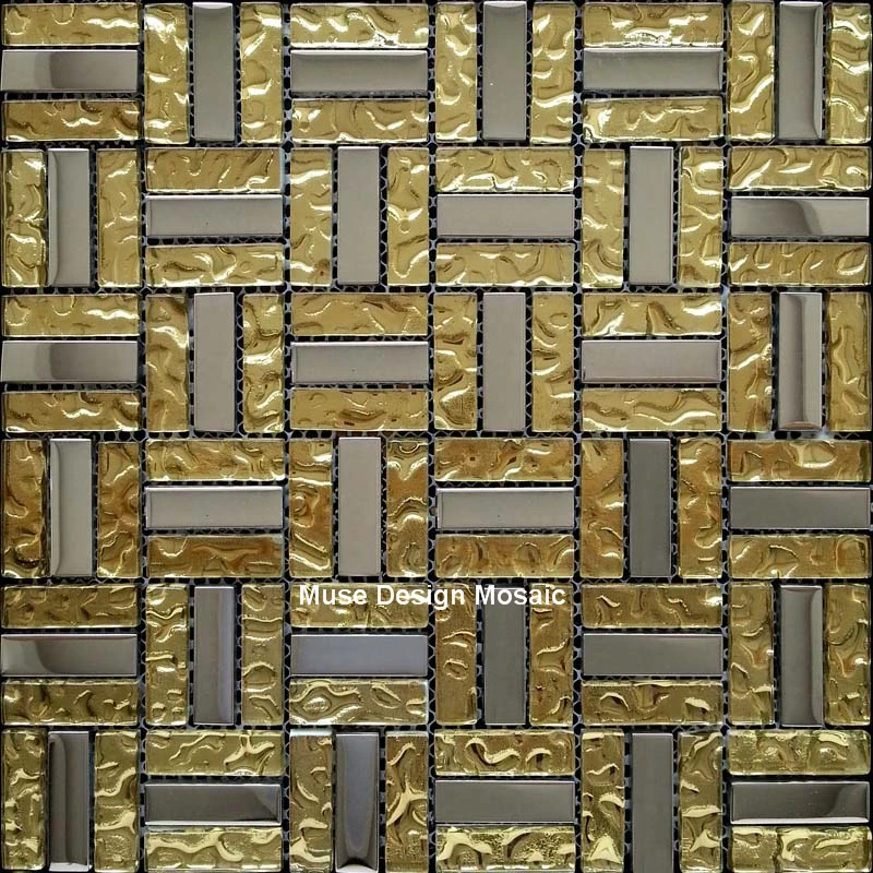 

Luxury Rose Gold Plated Crystal Glass Mosaic tile, puzzle fireplace wallpaper, kitchen backsplash bathroom wall sticker,MD-SGY03