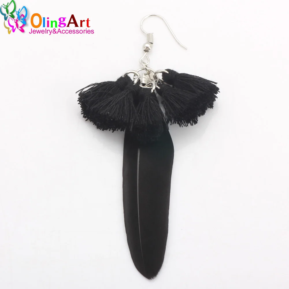 OlingArt Natural feathers 6pcs/lot colorful Feathers 7cm Tassel Earring women choker necklace Jewelry Making Keychain Pendants