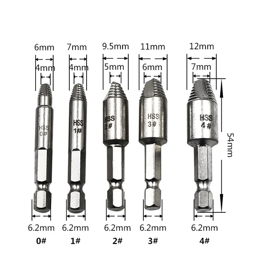 5pcs/set Screw Extractor 1/4