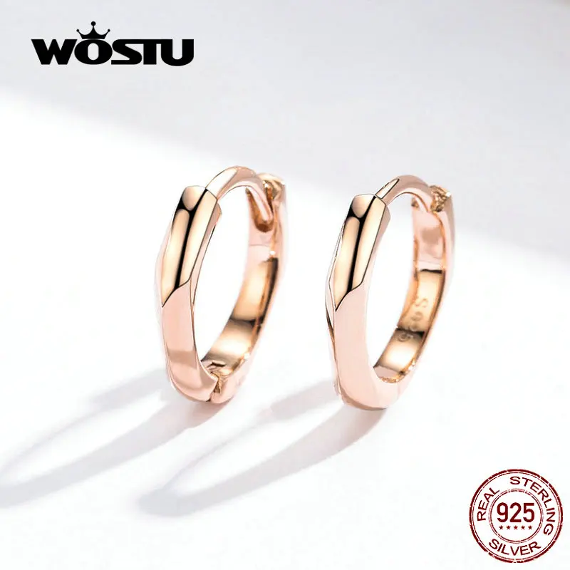 WOSTU Rose Gold Hoop Earrings 925 Sterling Silver Small Hoop Earrings For Women Wedding Original Silver 925 Jewelry CTE119