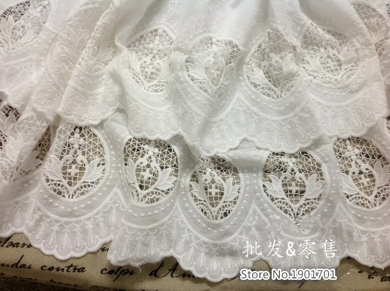 White Stereo embroidery lace cotton cloth lace fabric white 130cm DIY doll clothing skirt material