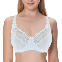 New Women's Full Coverage Jacquard Non Padded Lace Sheer Underwire Plus Size Bra 75 80 85 90 95 100 105 A B C D E F G