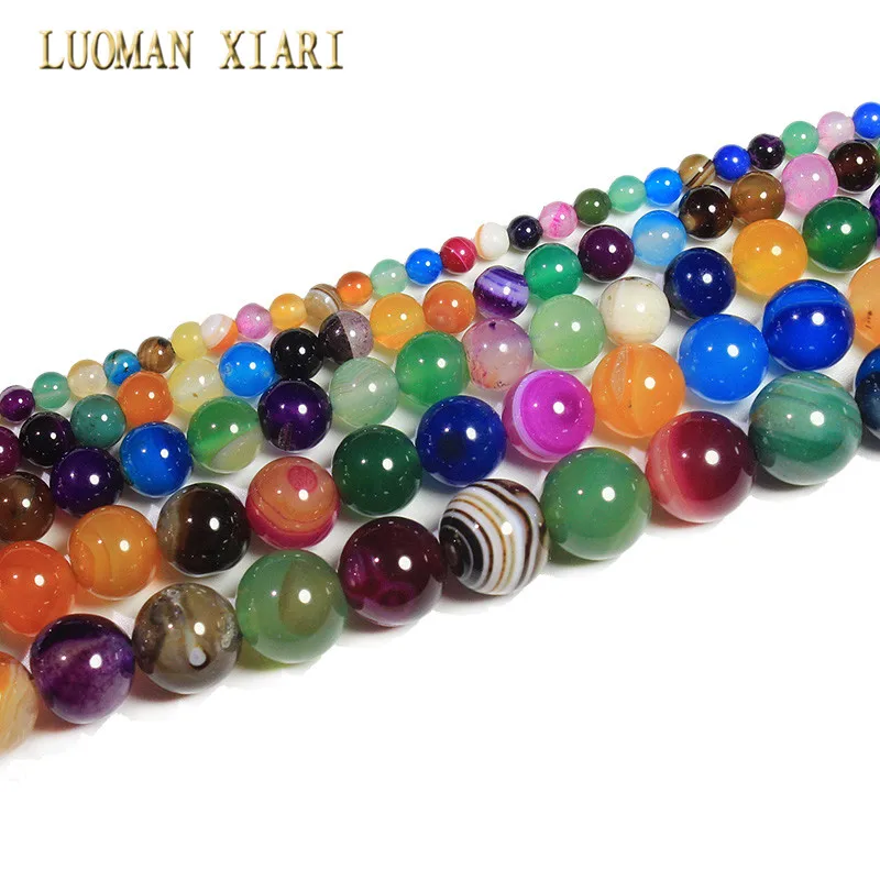 Wholesale Natural Colorful Stripes Agates  Stone Beads For Jewelry Making DIY Bracelet Necklace 4/6/8/10/12 mm Strand 15\'\'