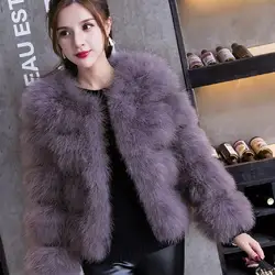 2024 Winter Fashion Women's Jacket Real Fur Coat Real Ostrich Feather Coat Patchwork Fur Slim Was Thin Casual Outerwear L1702