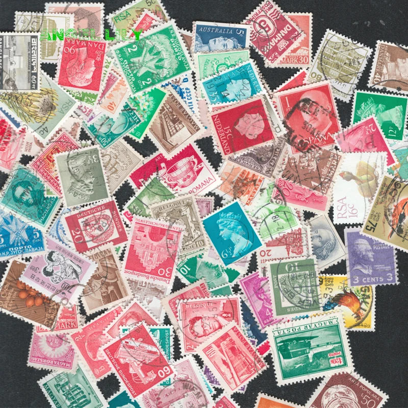 100 PCS/LOT All Different  Old / Vintage  Postage  Stamps Brand With Post  Mark , No repetition timbres stamps