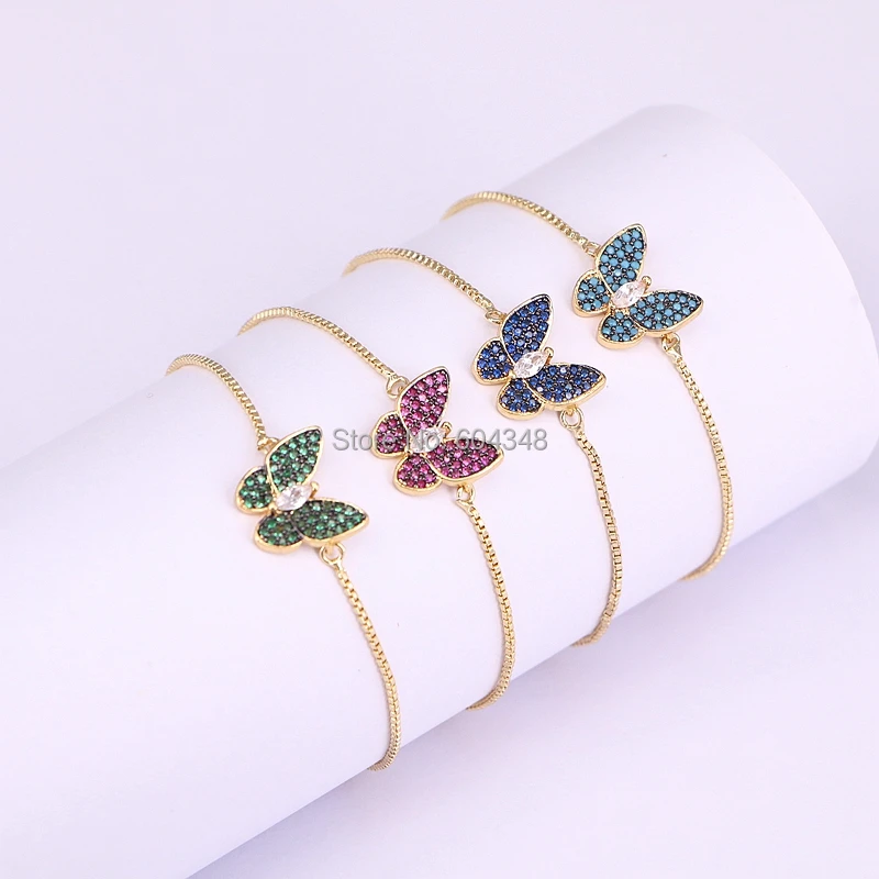 

10PCS ZYZ176-1435 Fashion Butterfly Charm Connector Bracelet Micro Pave CZ Stones Bracelet Girls Jewelry Gifts