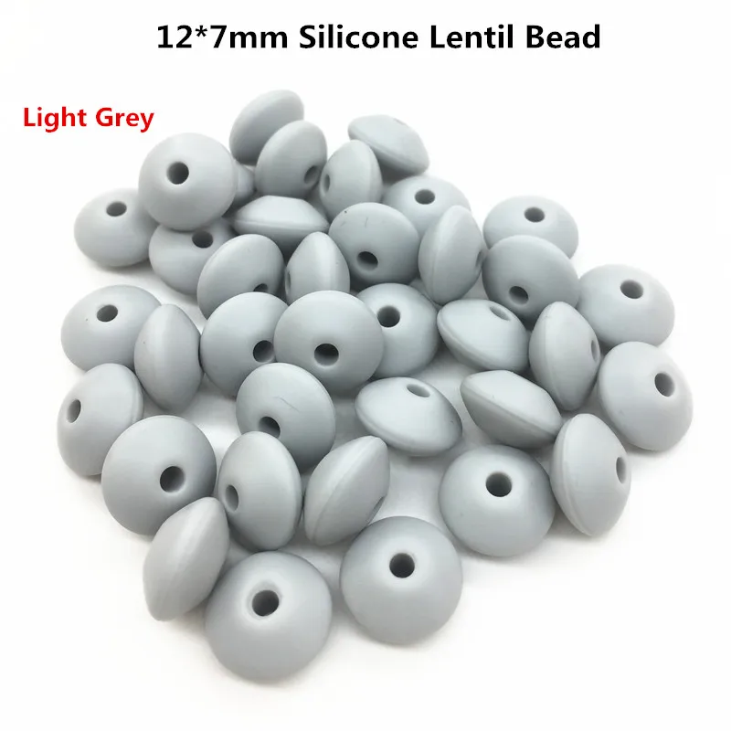 Chengkai 100pcs Light Grey 12*7mm BPA Free Silicone Lentil Teether Toy Beads DIY Baby Pacifier Dummy Abacus Jewelry Accessories