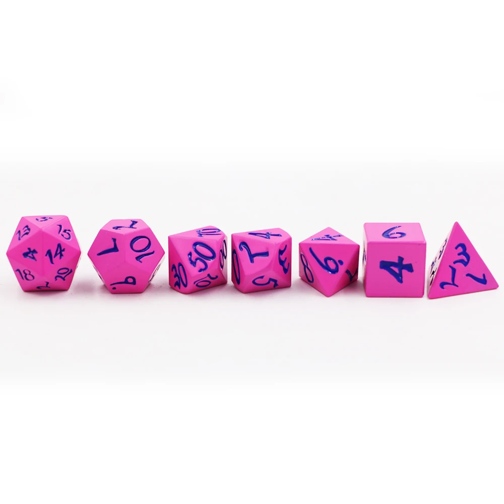 IMDG 7pcs/set Creative RPG Game Dice Polyhedron Metal Dice DND Large Font Rose Red Digital Game Dice