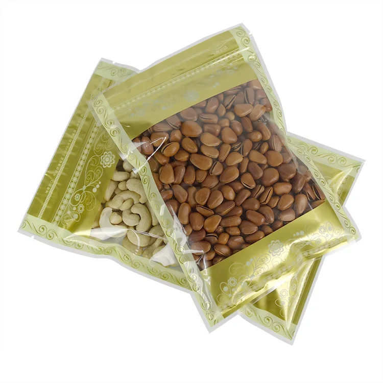 

12*20cm 700Pcs/Lot Ziplock Gold Clear Packaging Bag With Window Self Seal Plastic Food Packing Bag Grip Bag Package Bags