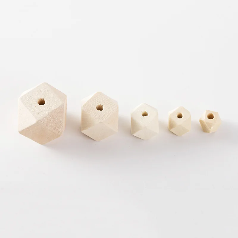 Pick Size 10/12/14/16/18/20mm Natural Color Unfinished Geometric Polygon Wood Beads DIY Wooden Spacer Bead Jewelry Accessories