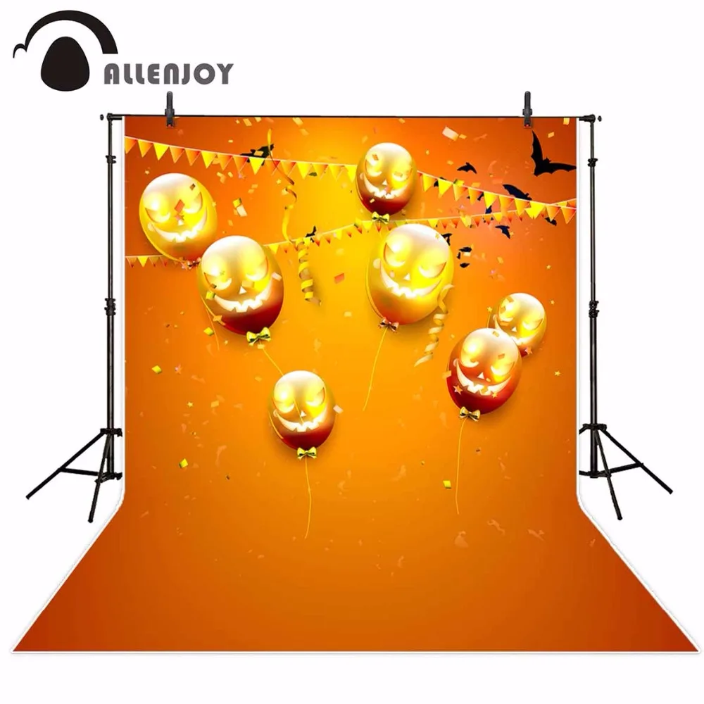 

Allenjoy Photographic backdrop Gold Balloon Flag Bat Halloween theme vinyl Party Grimace Light background photography studio