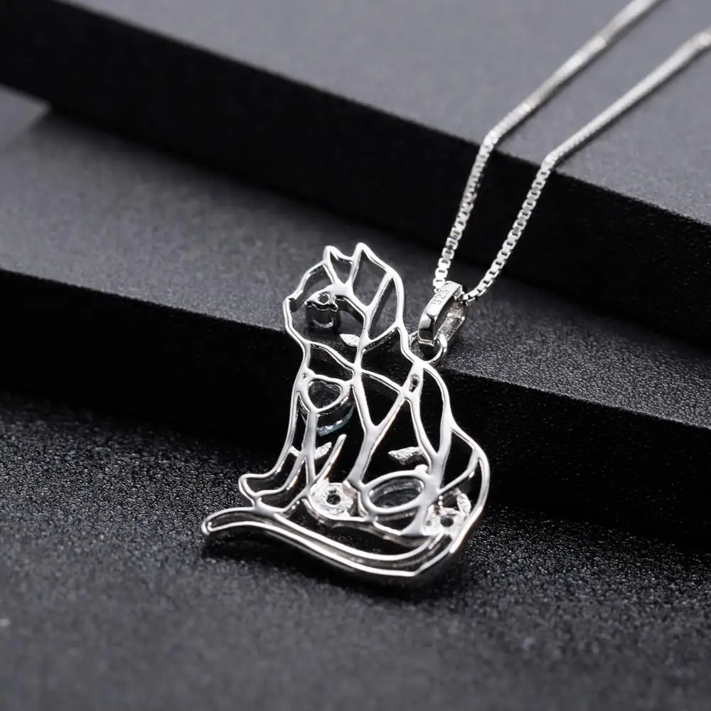 GEM\'S BALLET Natural Red Garnet Gemstone Fine Jewelry 925 Sterling Silver Handmade Cat Shape Pendant Necklace For Women