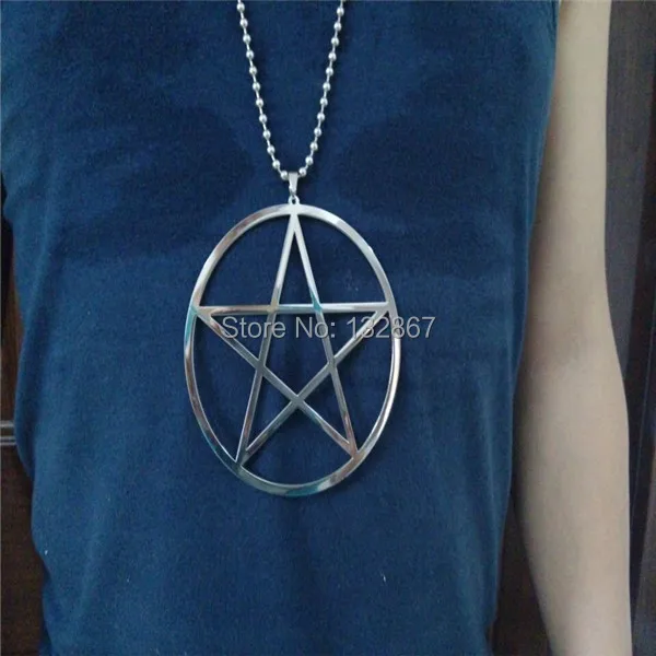 Super Large Stainless Steel   pentagram satanic symbol Satan worship Pendant Necklace 100mm with 24\'\' ball chain