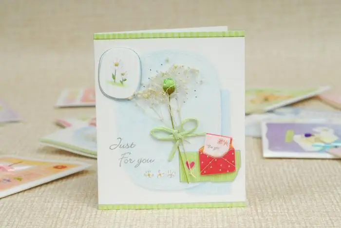 Handmade dried flowers small greeting card thanks card gift blessing cards with envelop 15 pcs/lot