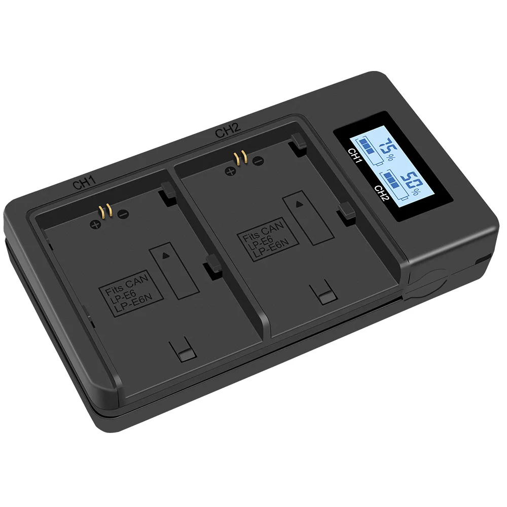 LCD Dual USB Battery Charger for LP-E6 LP E6 LPE6 Camera Battery Pack Canon 5D Mark II III 7D 60D EOS 6D 70D 80D