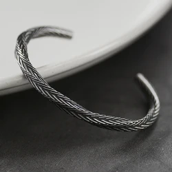 Men Twist Vintage Viking Bangles Retro Silver Color Titanium Steel Punk Bracelet Open Cuff Bracelets Men Gift pulseira masculina