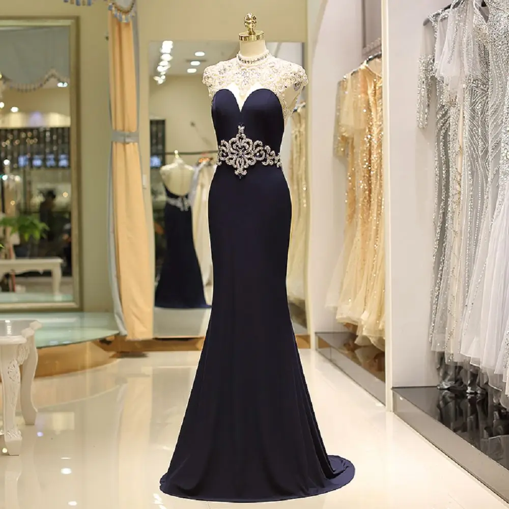 2018 new I evening dress beautiful beading necklaces Long homecoming Dresses Sleeveless Elegant Sashes Party Prom Gowns