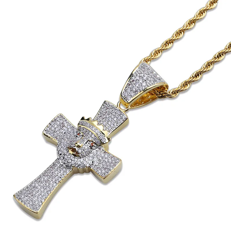 

Lucky Sonny Hip Hop Cross Pendant Necklace Lion Head Charm Accessory Gold-Silver Tone Color Iced Zircon Out Bijoux Free Shipping