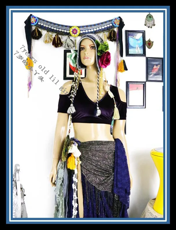 Velvet Fat Chance Tribal Choli Costume di danza del ventre Drop Top manica corta FFB72