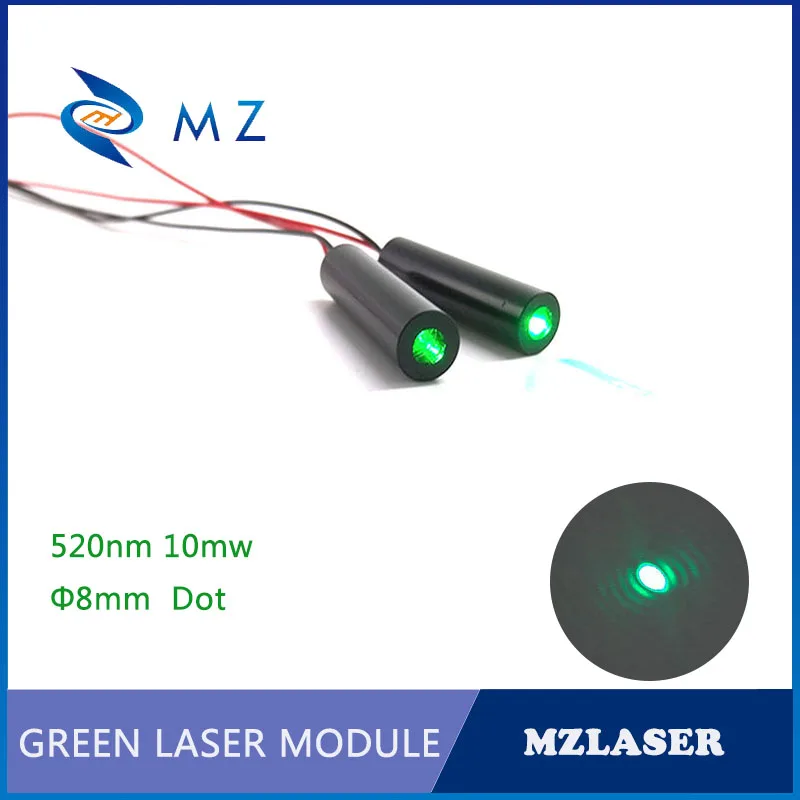 Módulo láser verde de punto de 8mm, 520nm, 10mw, circuito de accionamiento APC verde de grado Industrial