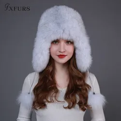 FXFURS 2020 Best Christmas gift New Arrival Winter Fashion Women Genuine Fox Fur Hat Russian Warm Leifeng Fur Cap 13 Colors