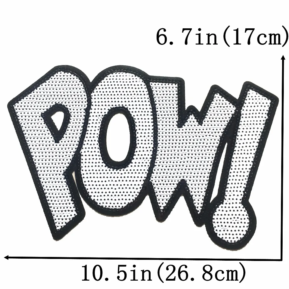 1 Máy Tính Lớn Kim Sa Lấp Lánh POW! Miếng Dán Cường Lực Cho Túi Đựng Quần Áo Áo Thun Sắt Trên Miếng Dán DIY Trang Trí Appliques Thời Trang