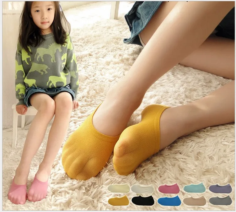 10pairs/lot new children's invisible shallow mouth no trace short boat socks Slip Silicone candy color black beige sock for kids