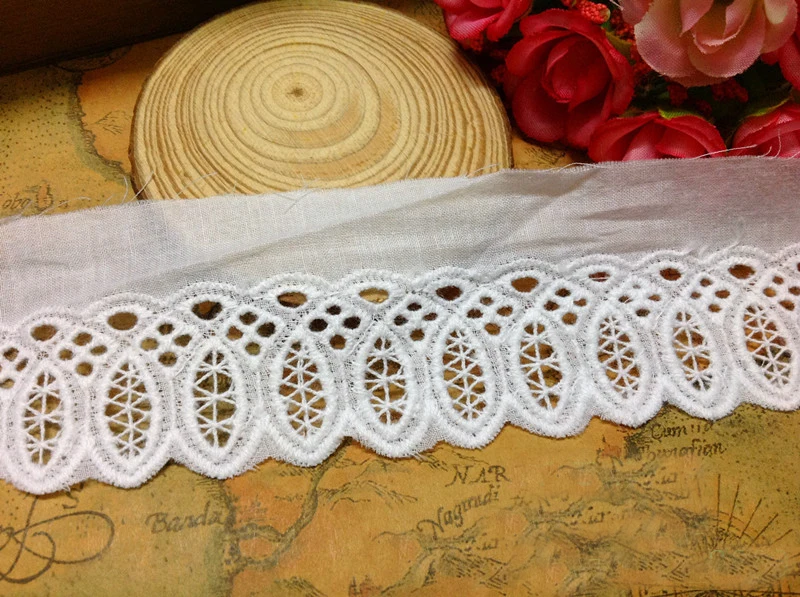 

10 yard 4.5cm 1.77" wide ivory fabric cotton embroidery lace trim ribbon SL4K595