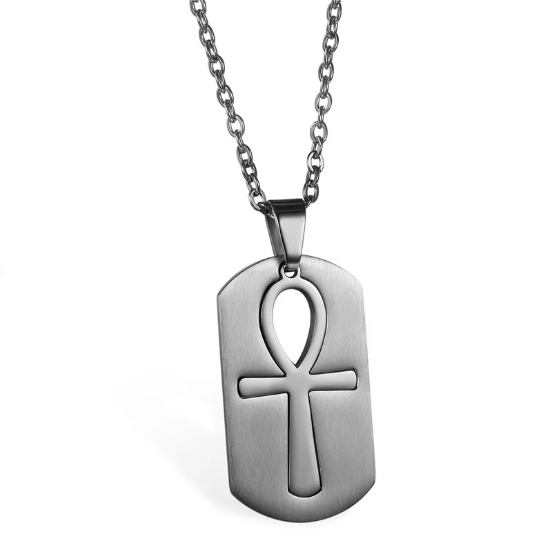 Boniskiss Mens Fashion Ancient Egyptian Ankh Dog Tag Pendant Stainless Steel Symbol of Life Necklaces  Amulet Jewelry Wholesale