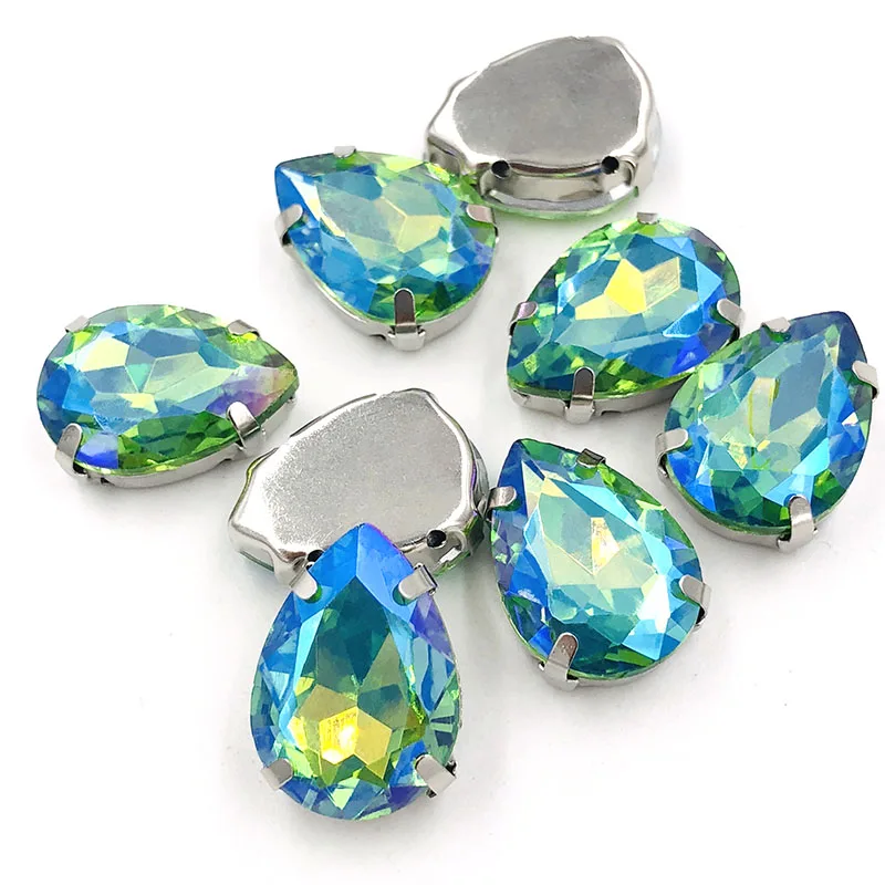 New arrival Teardrop shape crystal Glass sliver base flatback sew on rhinestones with claw for DIY clothing Accessories