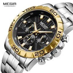 MEGIR erkek İş Chronograph kuvars saatler su geçirmez ışık ordu kol saati izle adam Relogios Masculino saat 2087 altın