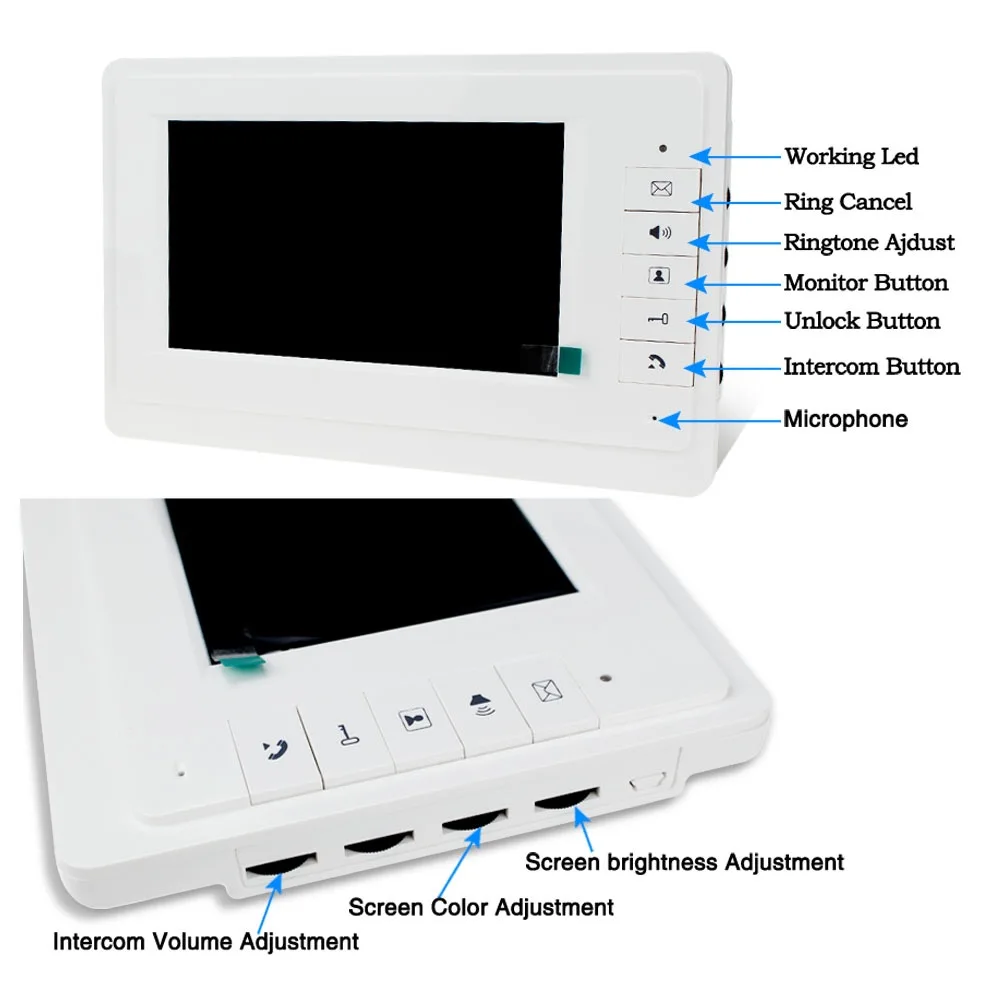 Système d\'interphone vidéo domestique filaire, étanche à la pluie, caméra à vision nocturne IR, audio bidirectionnel, moniteur 1 ou 2, 7\