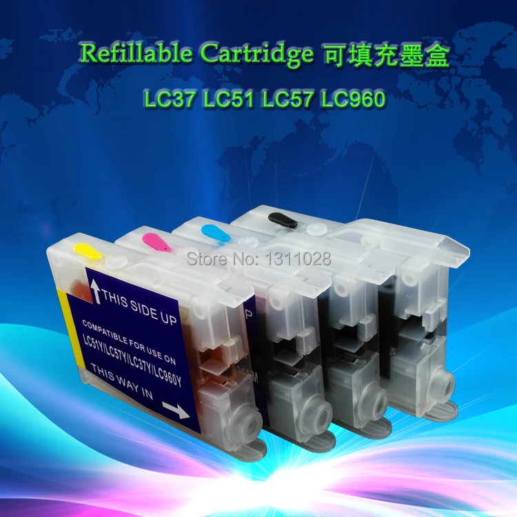 INK WAY Full ink,Short type Refillable inkjet cartridge for LC10 LC37 LC51 LC57 LC960 LC970 LC1000 ,no need chips