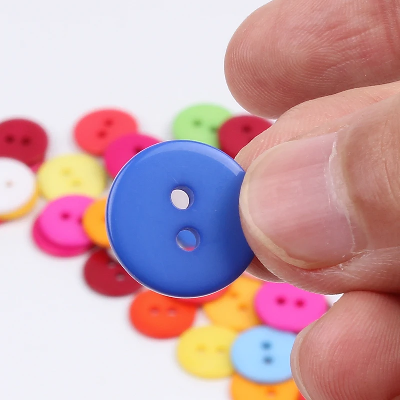 100pcs/lot Mix Colors 15mm Resin Buttons 2-Holes Flatback Round Button DIY Sewing Craft Handmade Clothing Garments Material