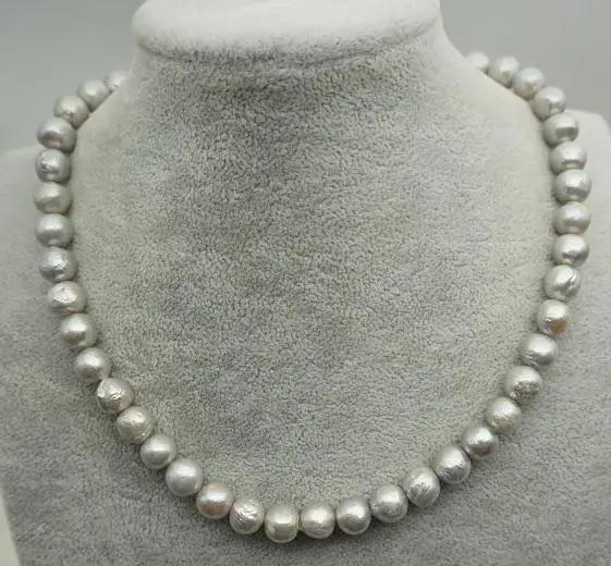 Perfect Real Pearl Jewelry,Near Round White Gray Color Freshwater Pearl Necklace,10-11mm 18inches