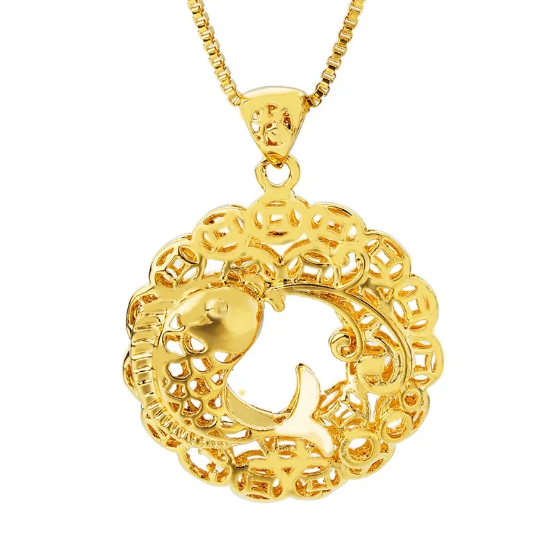 OMHXFC – pendentif avec breloque en or véritable 18kt pour femme et femme, pièce de monnaie carpe creuse, cadeau de fête d'anniversaire ou de mariage, vente en gros, mode européenne, unisexe, PN18