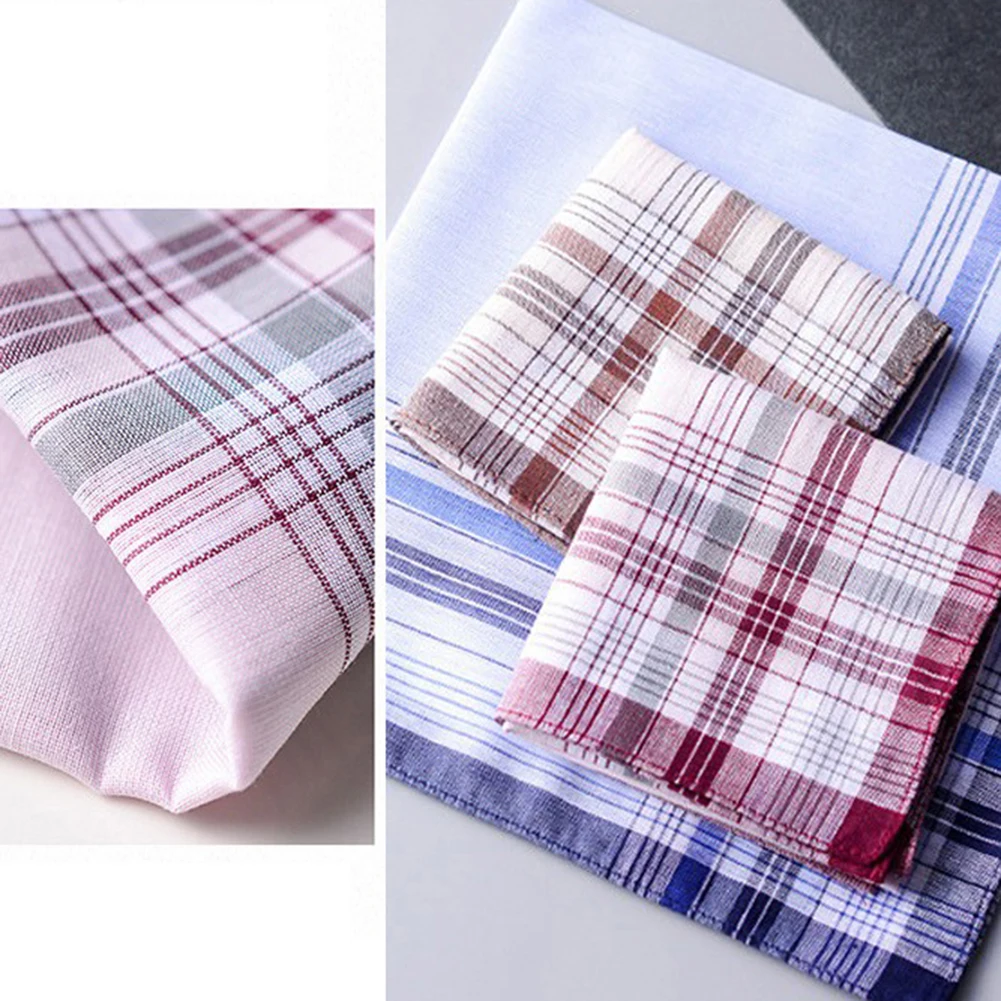 5Pcs Fashion Plaid Stripe Pocket Square Handkerchiefs For Old Men Classic Soft 38*38cm Random Color Cotton Suit Pocket Square