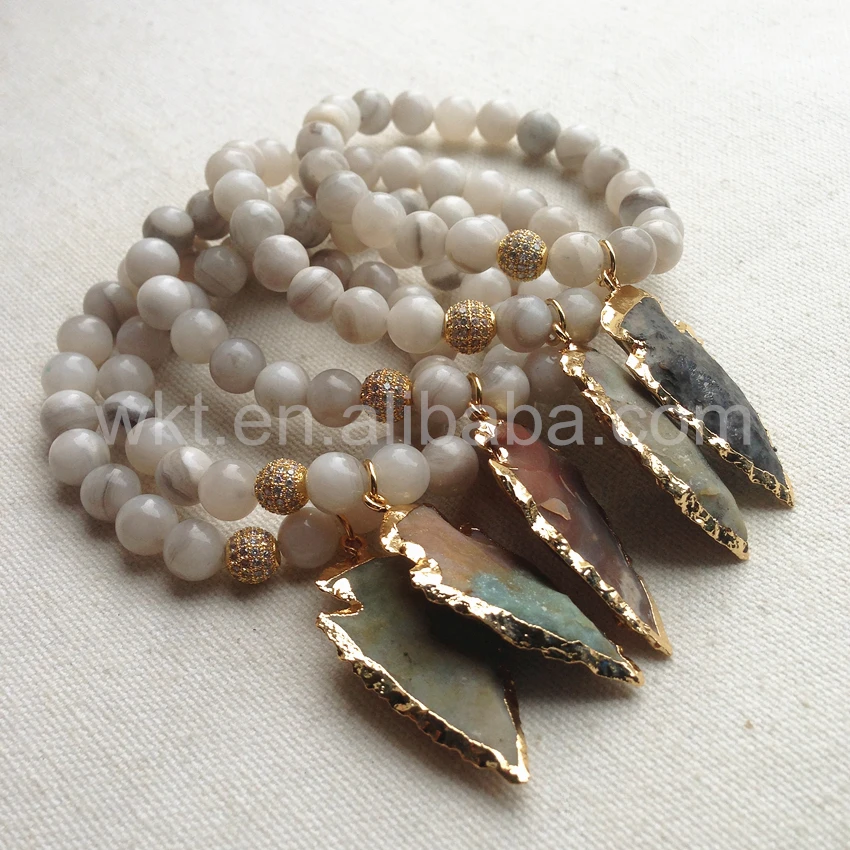 WT-B257 Natural grey stone beads charm bracelet,Charm arrowhead stone bracelet wholesale 10pcs gift for her