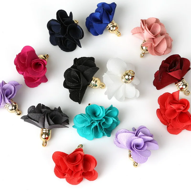 10pcs/lot 3x2.5cm Fabric Flower Tassel Pendants for Keychain Cellphone Straps Earring Making Accessories / Jewelry Finding