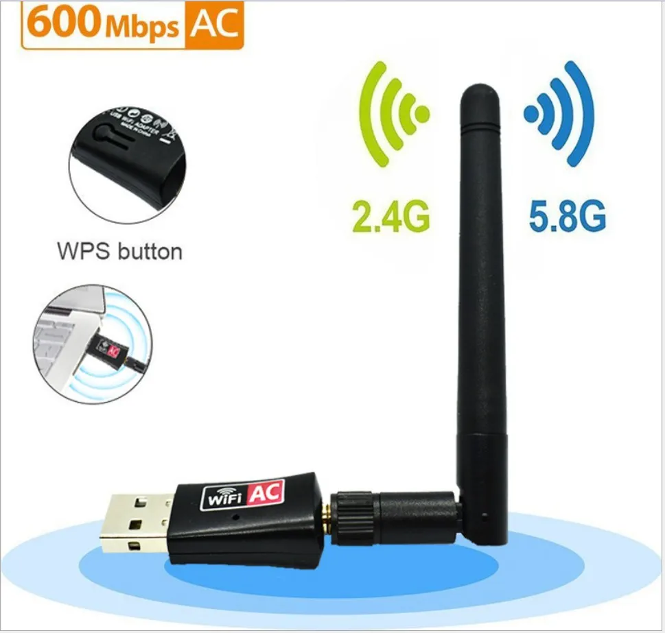 600Mbps Dual Band 2.4/5,8 Ghz Wireless Lan USB WiFi Adapter 802,11 AC mit Antenne
