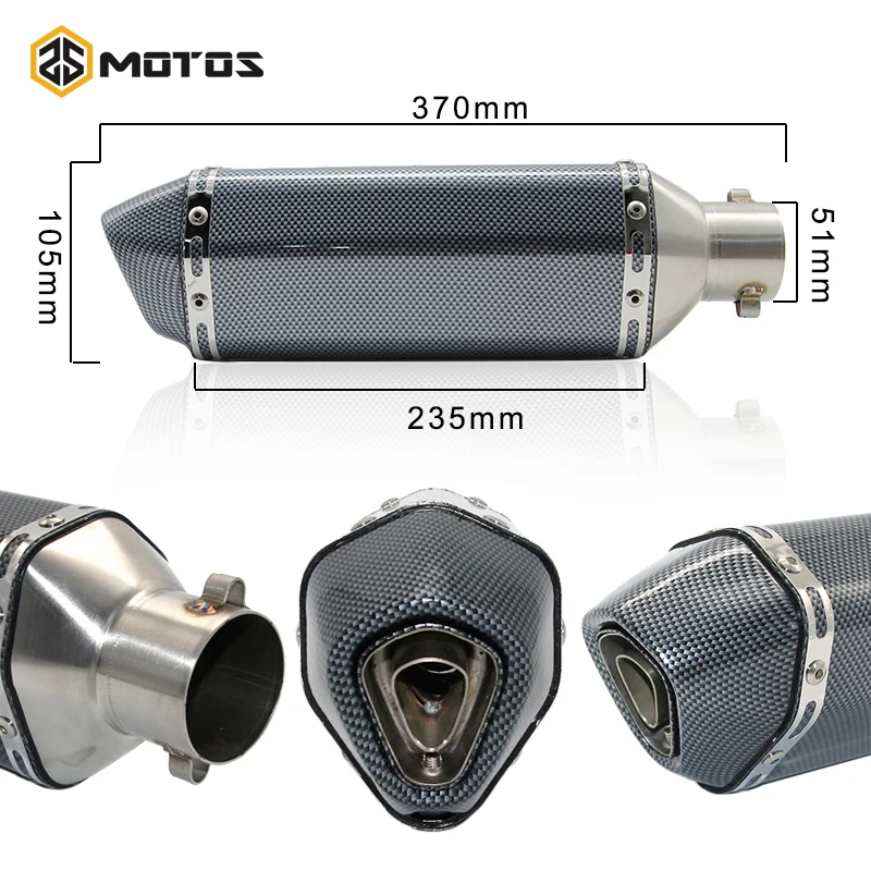 ZS MOTOS Universal Carbon Fiber Color 51mm Motorcycle Exhaust Muffler Pipe Escape Moto Exhaust Fit for Most motorcycle GSXR CBR