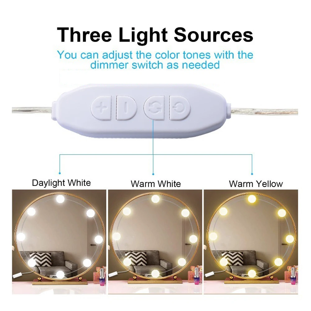 LED Makeup Mirrors Professional Vanity Lights Health Beauty Adjustable Countertop make up bulbs lamps Warm white Yellow colors