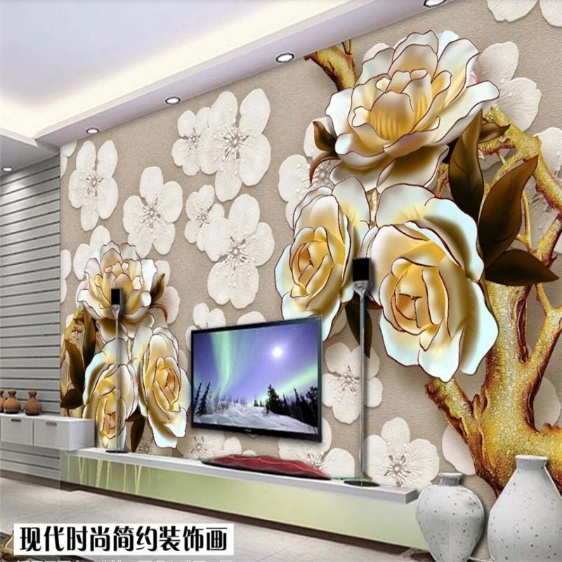 

beibehang Relief flowers TV background wall paper murals custom large mural green wallpaper papel de parede para quarto