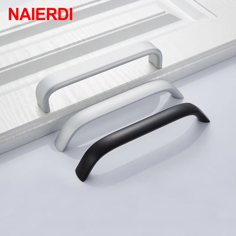 NAIERDI Zinc Aolly Black White Cabinet Handles Kitchen Cupboard Door Pulls Drawer Knobs Modern Fashion Furniture Handle Hardware