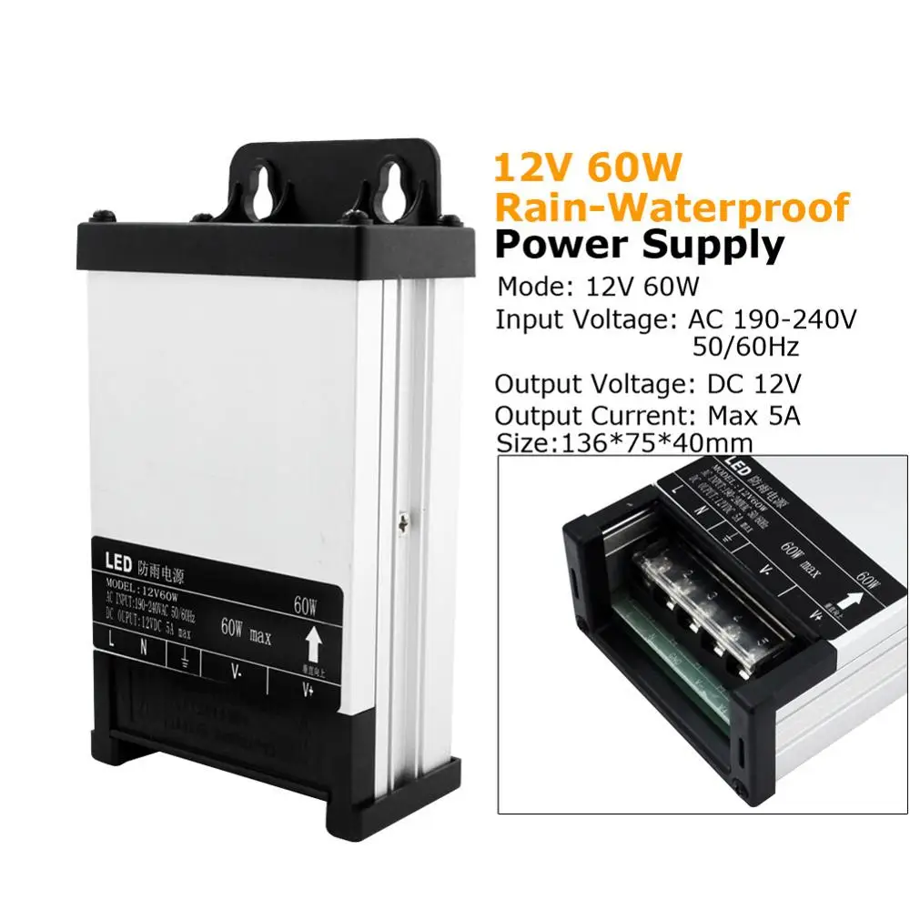 Power Supply 12V 20A 5A 60W 100W 200W 400W 12 Volt Power Supply AC DC Transformer 220V 12V Outdoor for LED Strip Tape Rainproof
