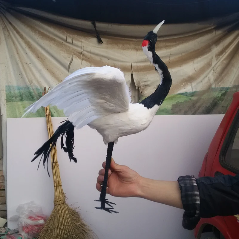 large 60x45cm white feathers Red-crowned crane model foam&feathers spreading wings bird handicraft,garden decoration gift a2691