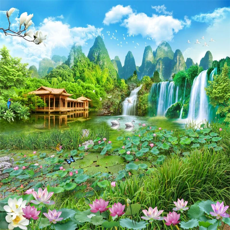 

wellyu Giant Landscape Wonderland 3D Landscape Wall Custom Large Mural Green Wallpaper papel de parede para quarto