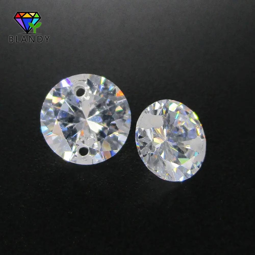 Free Shipping 5A 200pcs/lot 4/5/6/7/8mm Round Cut Single Hole CZ Stone Double Holes White Cubic Zirconia Stone For DIY Jewerly